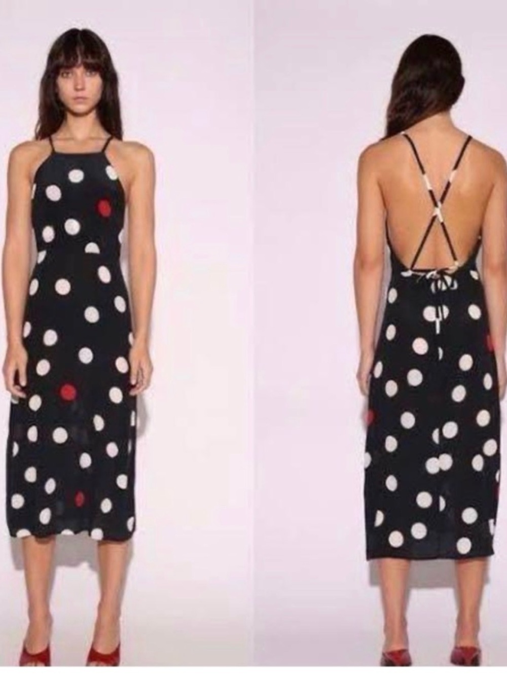 Realisation Par Jeet Polka Dot Spaghetti-Strap Midi Dress